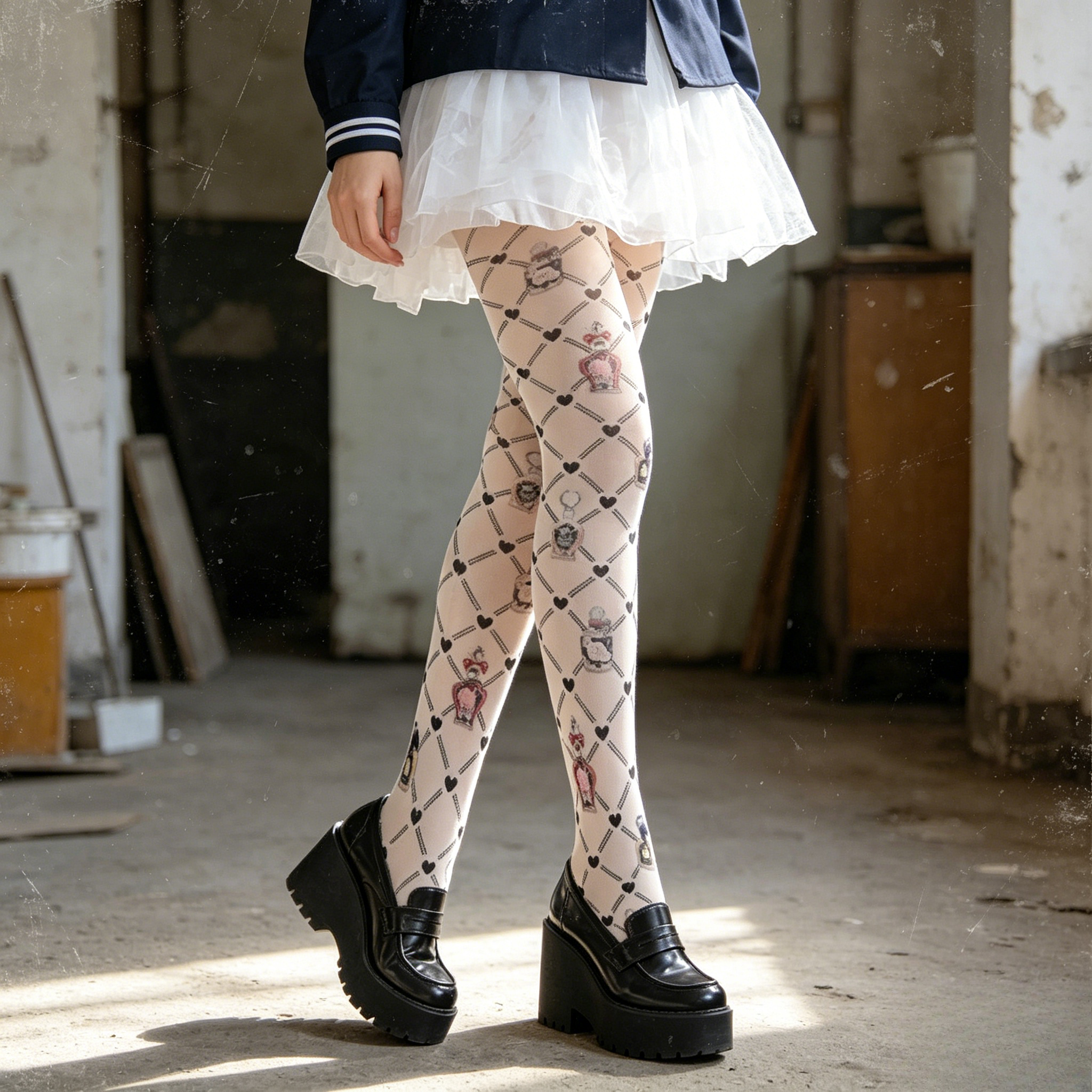 Cute heart shaped diamond shaped perfume pattern bottom tight beautiful pantyhose