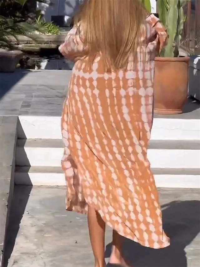 Women's Long Dress Maxi Dress Shirt Dress Casual Dress Print Dress Tie Dye Fashion Modern Outdoor Daily Vacation Pocket Split Long Sleeve V Neck Dress Regular Fit Orange Summer Spring S M L XL XXL
#9551551