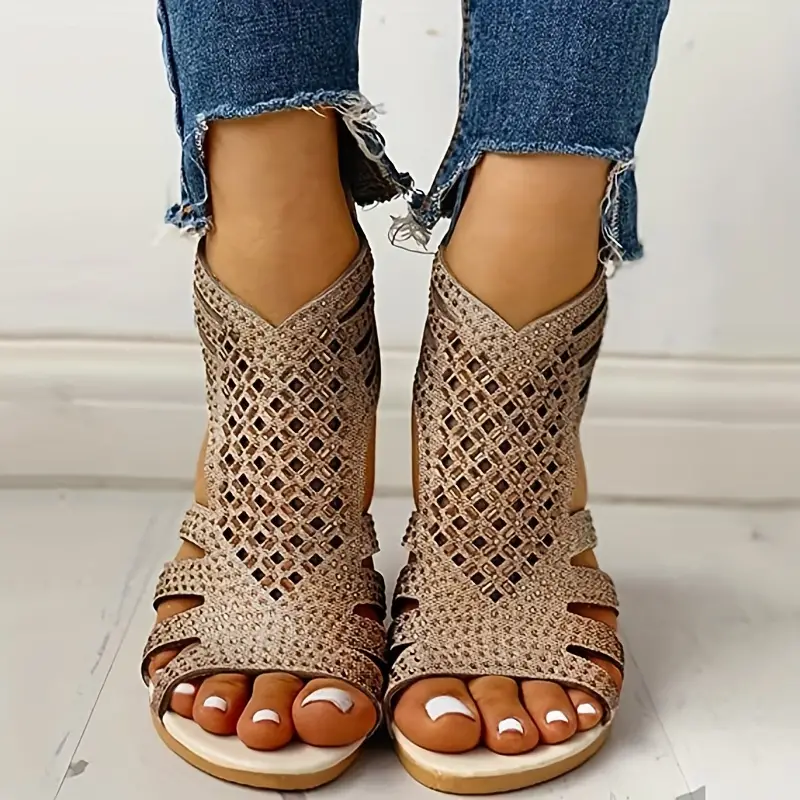 women s rhinestone decor roman sandals trendy hollow design 5