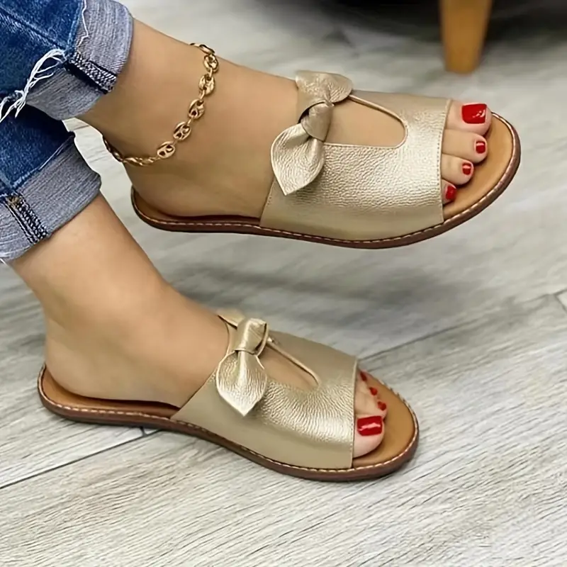 bow knot flat slippers women s twist solid color open toe 1