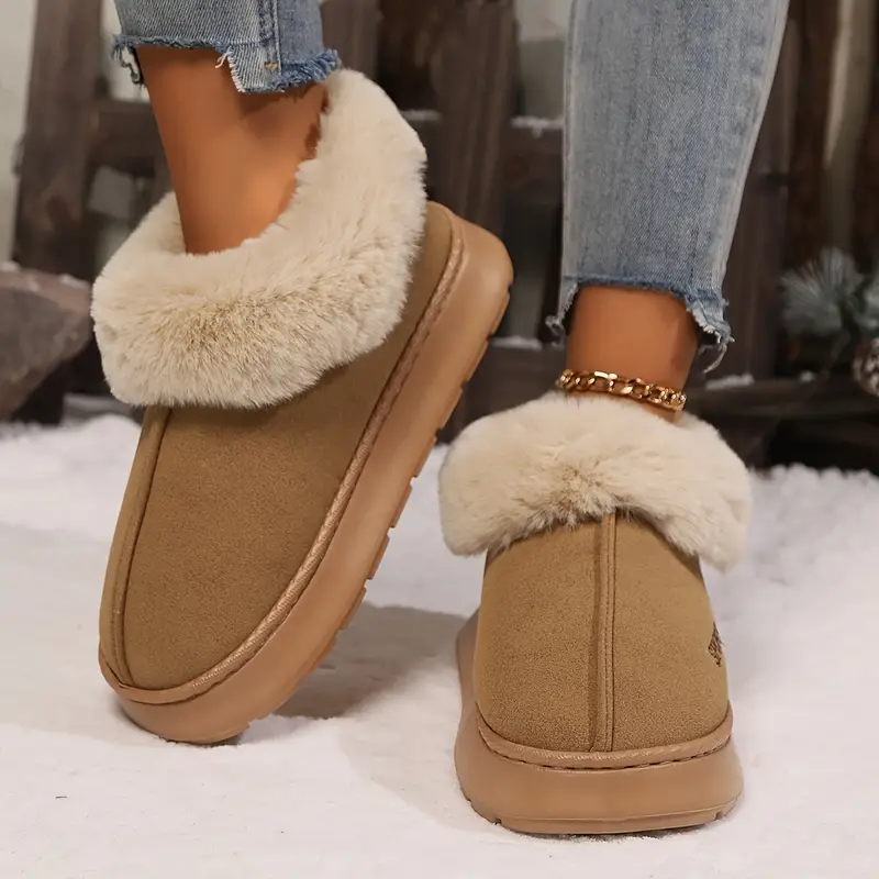 womens solid color fluffy slippers soft sole platform plush lined warm shoes non slip floor mute shoes 1