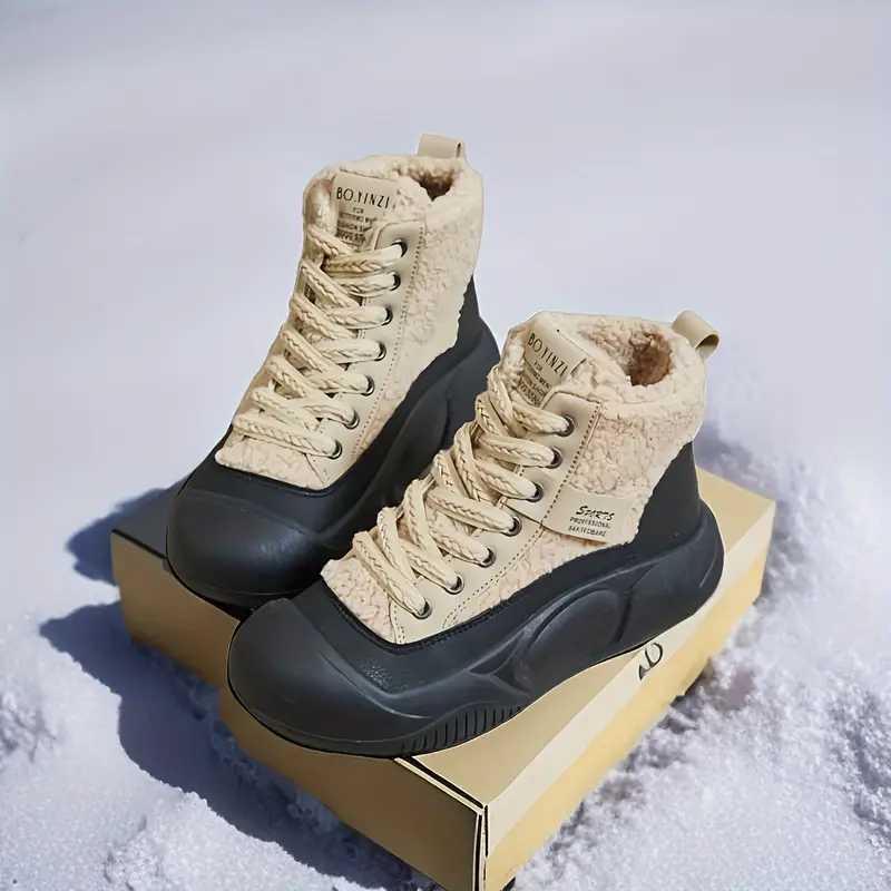 womens platform short boots casual lace up plush lined boots comfortable winter ankle boots 0