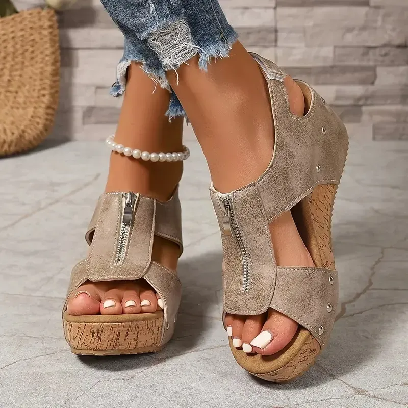 🔥Last Day 60% OFF - Orthopedic Zipper Thick sole Wedge Sandals  ( Buy 2 Free Shipping )