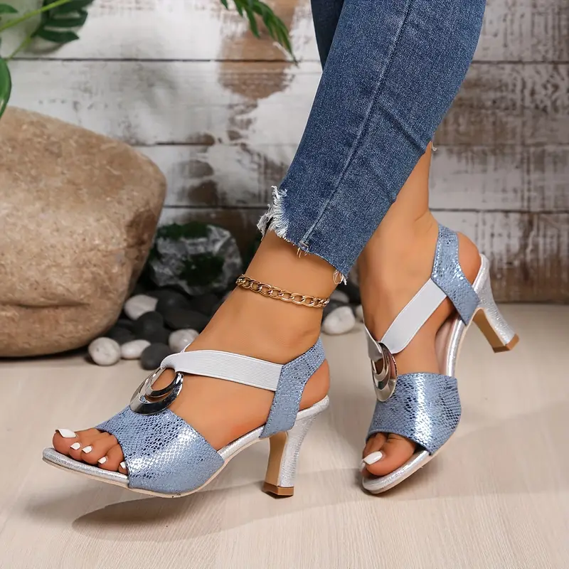 elegant womens high heel sandals open toe chunky heel with ankle strap for business casual wear   cover 36 light blue 27