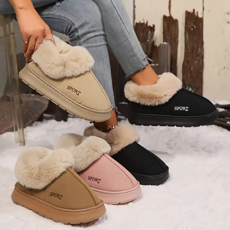womens solid color fluffy slippers soft sole platform plush lined warm shoes non slip floor mute shoes 3