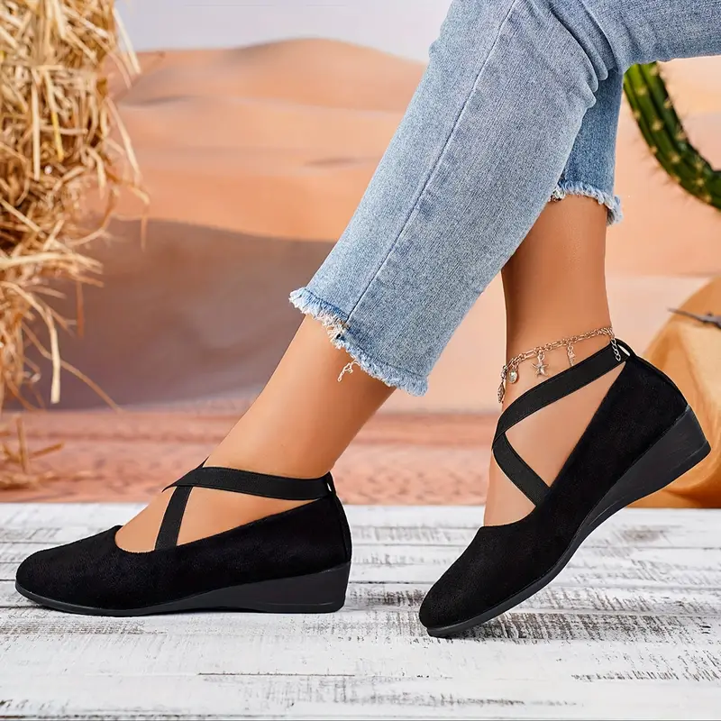 women s solid color shoes slip elastic cross straps comfy 1