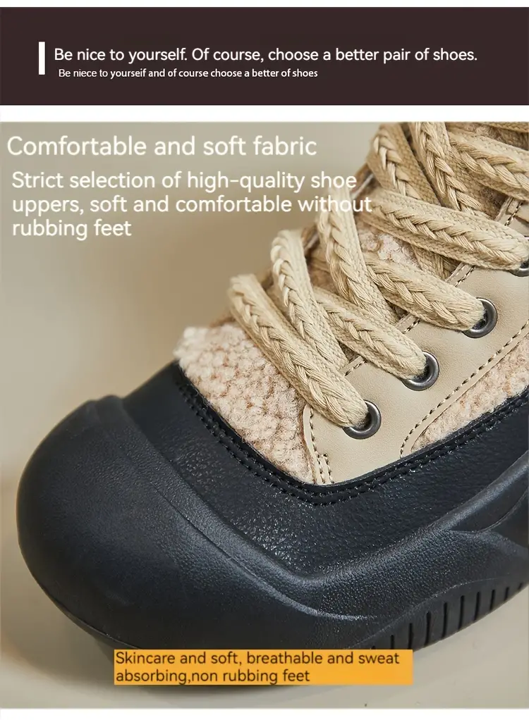 womens platform short boots casual lace up plush lined boots comfortable winter ankle boots details 2