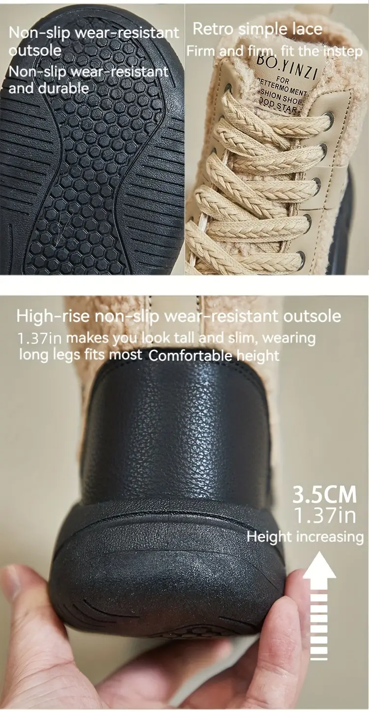 womens platform short boots casual lace up plush lined boots comfortable winter ankle boots details 4