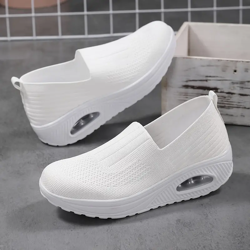 fashion knit breathable slip on casual sneakers air cushion platform outdoor walking shoes womens footwear 1