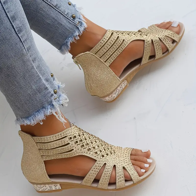 women s rhinestone decor roman sandals trendy hollow design 1