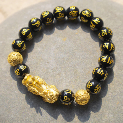 Black Obsidian Pixiu Bracelet for Prosperity & Protection