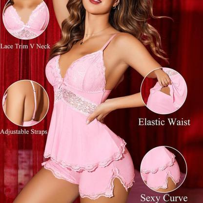 Women's Elegant Camisole Set with Floral Lace Cups & Adjustable Spaghetti Straps Soft Modal Fabric Pajama Set for Holiday & Daily Wear Casual Drawstring Pajamas Set