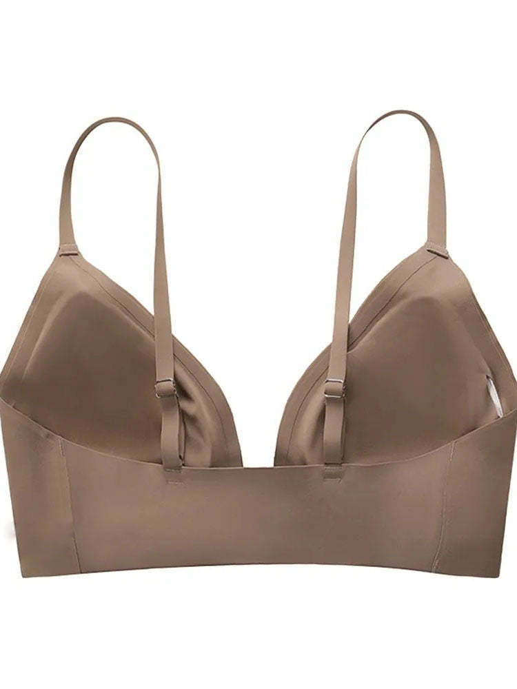 Comfortable Adjustable Straps Deep V Front Button Wireless Bra-Olive