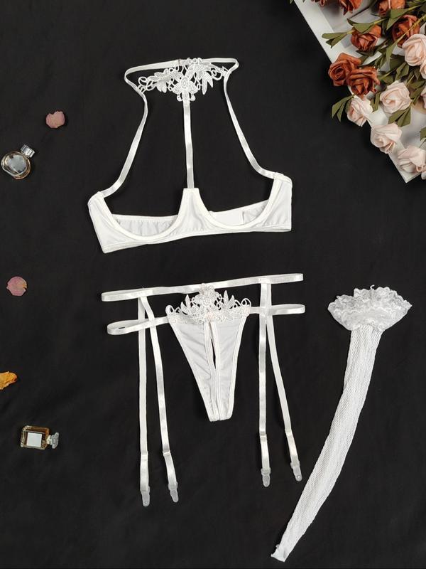 Christmas Sexy Lingerie Set, Backless Contrast Lace Design, Fitted Thin Fabric, Perfect for Halloween & Christmas Celebrations