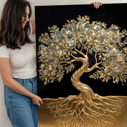 Luxury Golden Tree of Life 3D Textured Canvas Wall Painting
