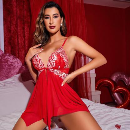 Women Christmas Lace Lingerie Sleepwear V Neck Nightwear Chemise Nightie