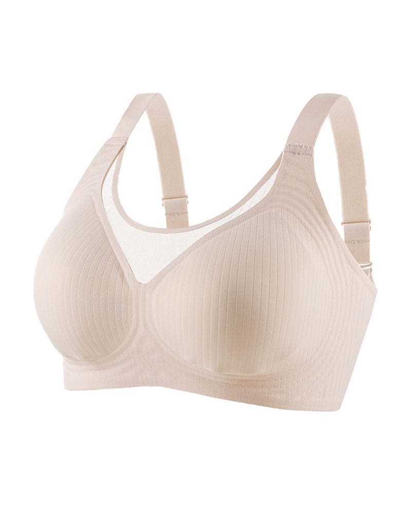 V-neck Push-up Wireless Lace Stretchy Bra