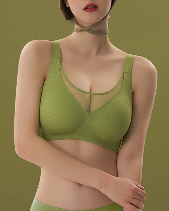 V-neck Push-up Wireless Lace Stretchy Bra