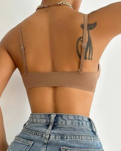 Comfortable Adjustable Straps Deep V Front Button Wireless Bra-Olive