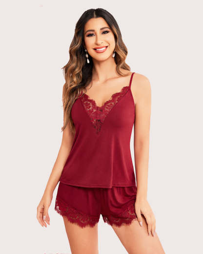 Lace Trim Leopard Print Pajama Set