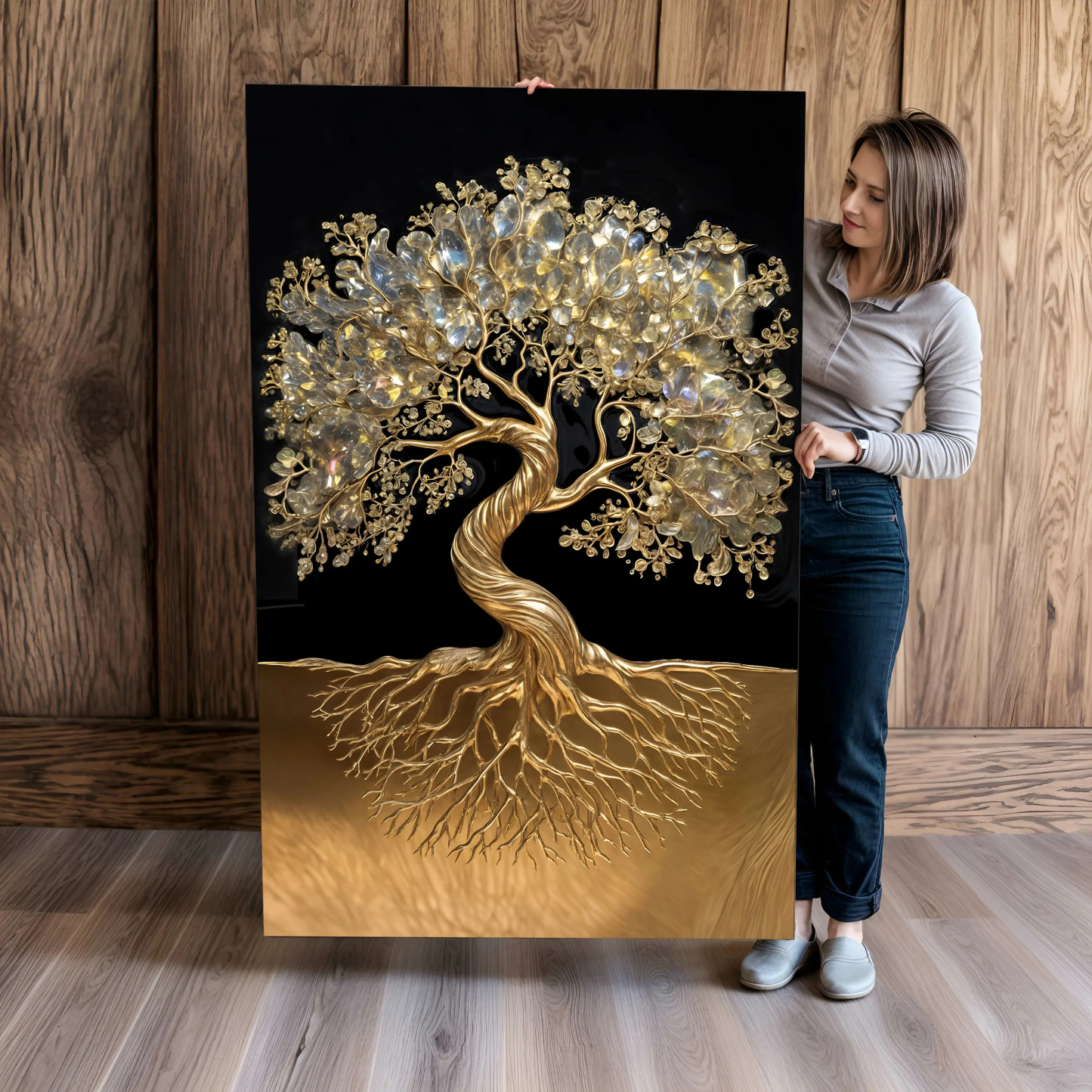 Luxury Golden Tree of Life 3D Textured Canvas Wall Painting