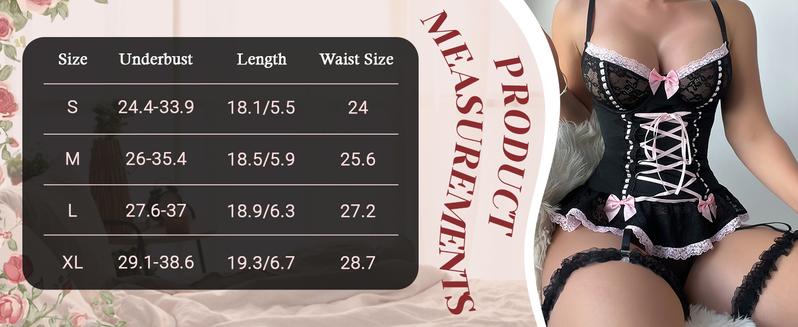 Women's 4 Piece Sets Floral Lace Up Lingerie Garter Set Bowknot Ruffle Lace Corset Top,Cute Nightwear Gift TikTokshopblackfriday