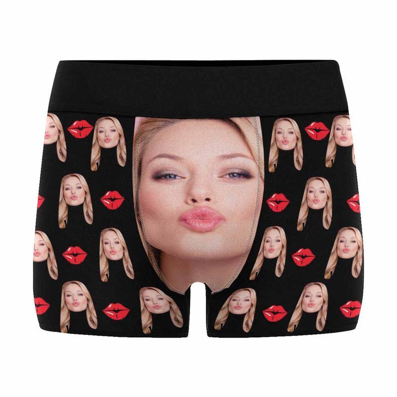 Custom Face Mens Boxer Briefs Personalized Underwear with Photo Picture Customized Boxers Gifts for Boyfriend Husband Him, 01