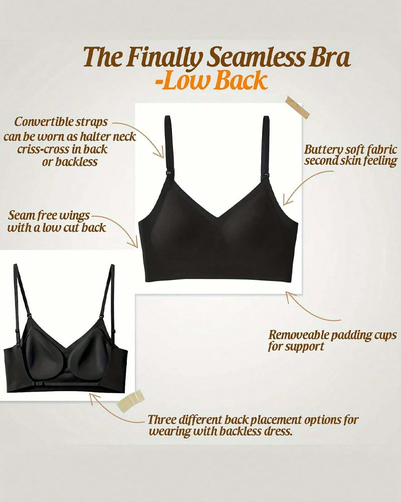 Women's Low Back Seamless Multi-Way Convertible Halter Spaghetti Strap Lifting Bra