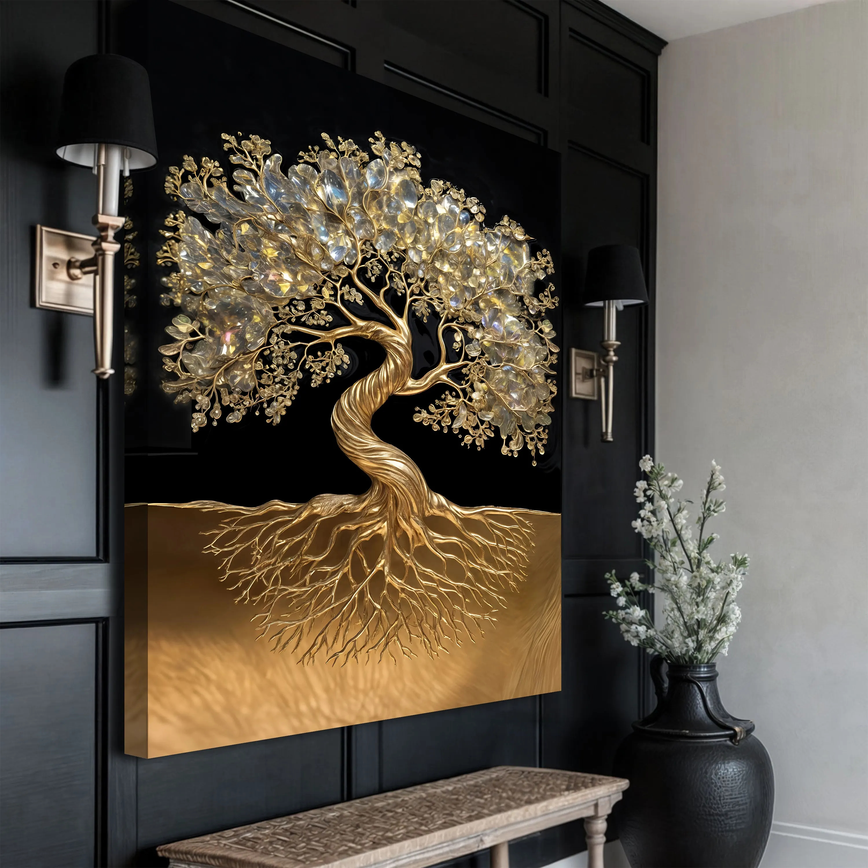 Luxury Golden Tree of Life 3D Textured Canvas Wall Painting