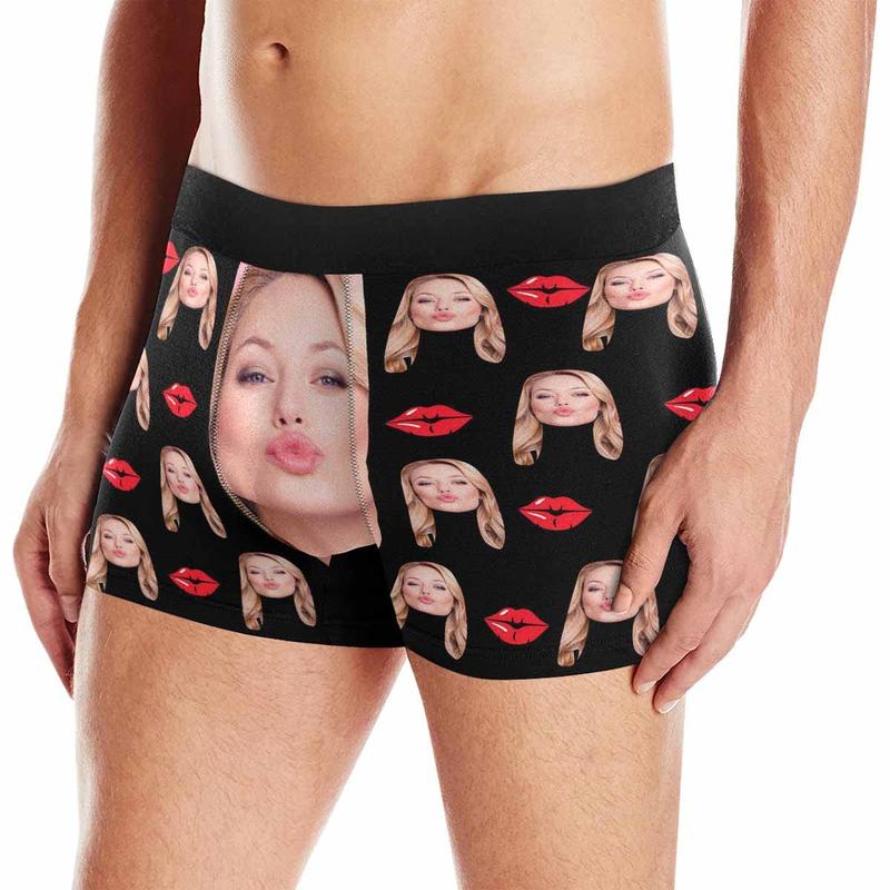 Custom Face Mens Boxer Briefs Personalized Underwear with Photo Picture Customized Boxers Gifts for Boyfriend Husband Him, 01