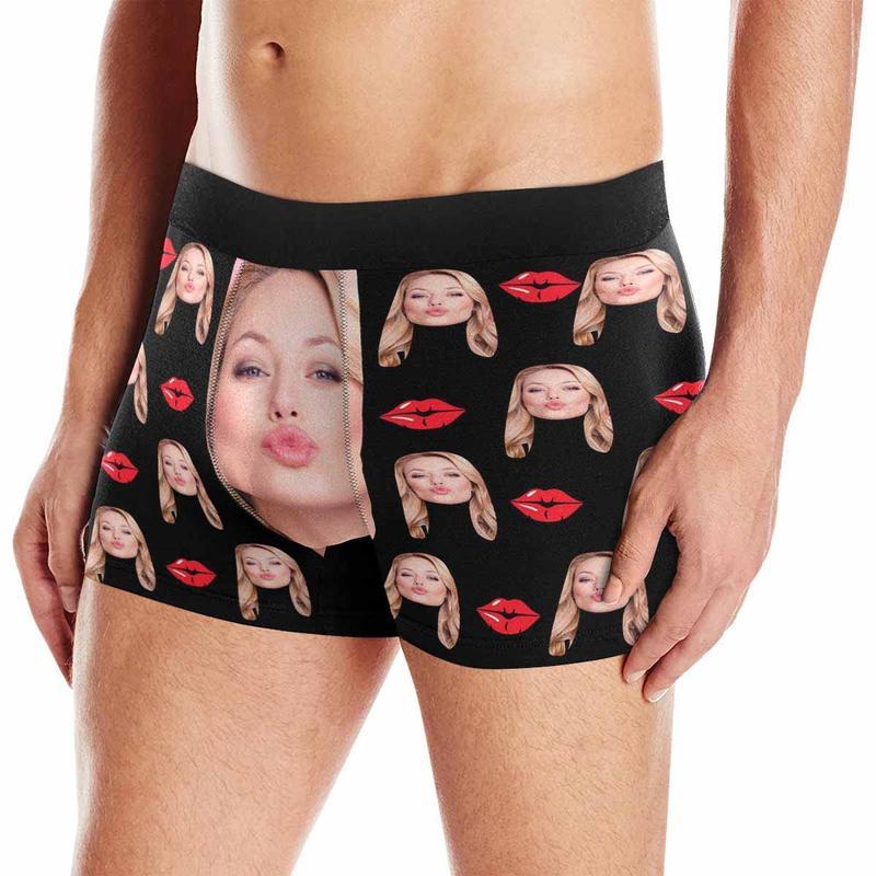 Custom Face Mens Boxer Briefs Personalized Underwear with Photo Picture Customized Boxers Gifts for Boyfriend Husband Him, 01
