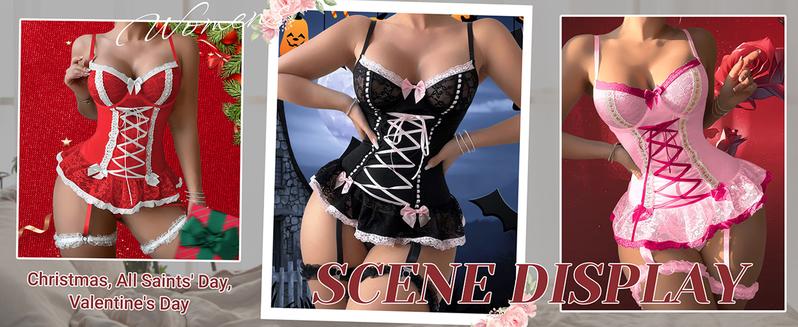 Women's 4 Piece Sets Floral Lace Up Lingerie Garter Set Bowknot Ruffle Lace Corset Top,Cute Nightwear Gift TikTokshopblackfriday