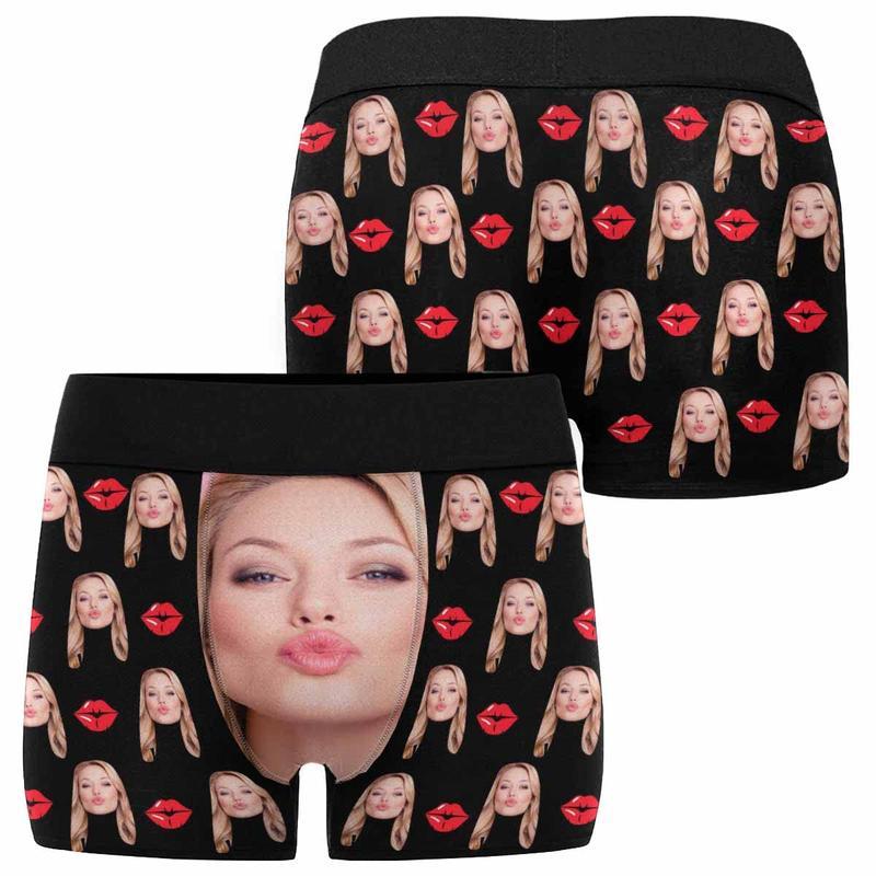 Custom Face Mens Boxer Briefs Personalized Underwear with Photo Picture Customized Boxers Gifts for Boyfriend Husband Him, 01