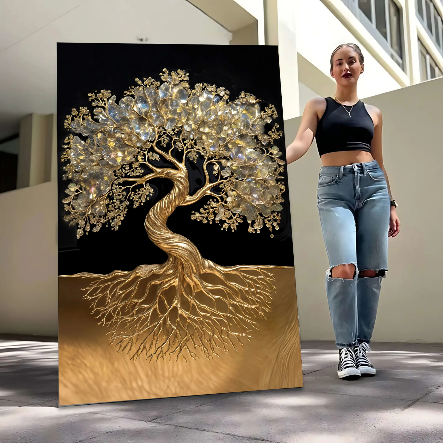 Luxury Golden Tree of Life 3D Textured Canvas Wall Painting
