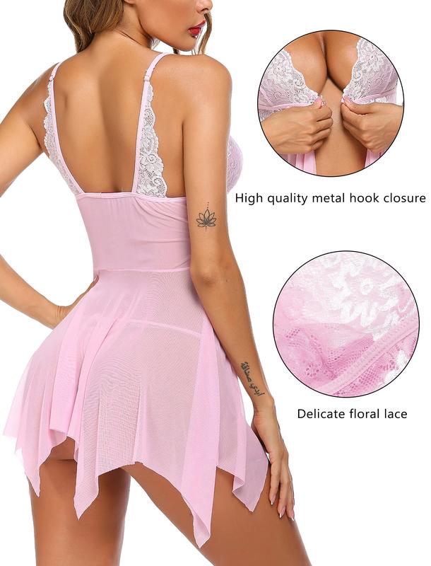 Women Christmas Lace Lingerie Sleepwear V Neck Nightwear Chemise Nightie