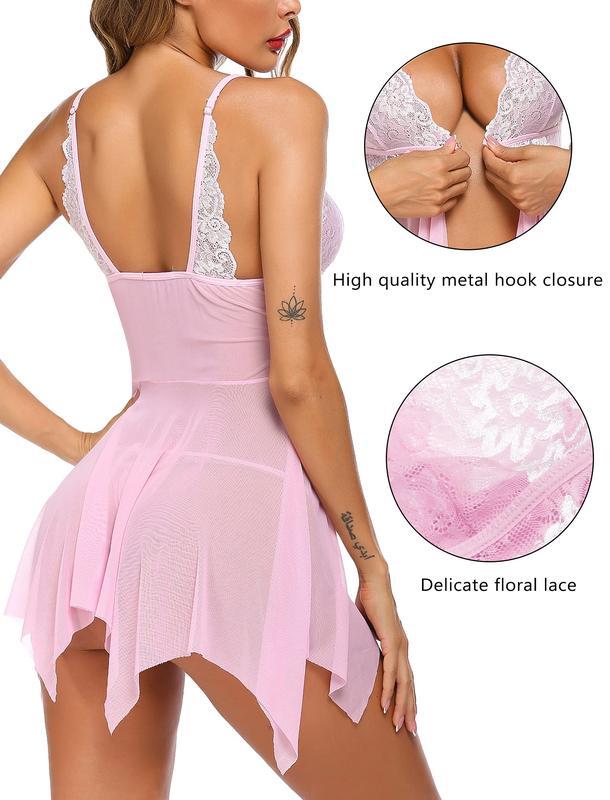 Women Christmas Lace Lingerie Sleepwear V Neck Nightwear Chemise Nightie