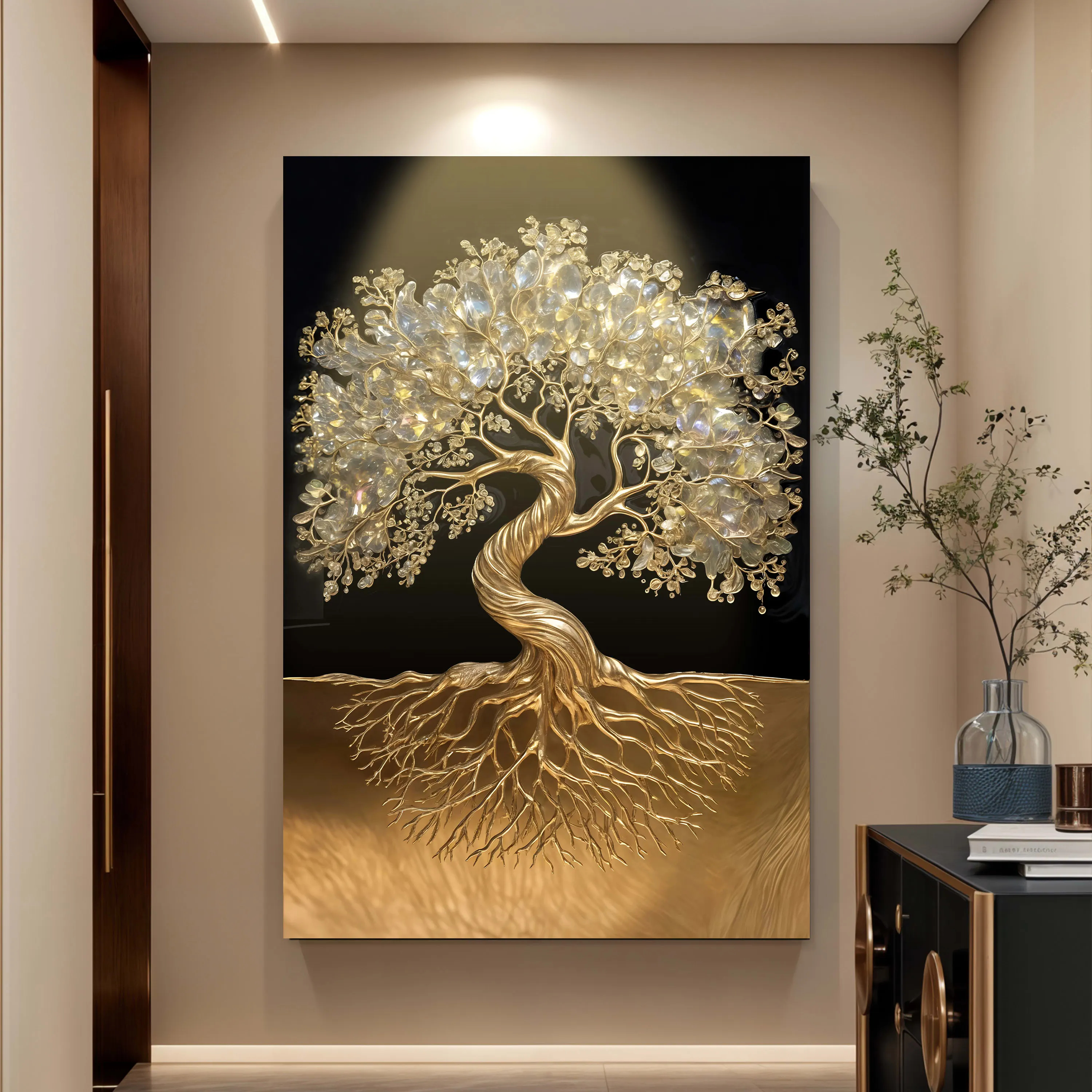 Luxury Golden Tree of Life 3D Textured Canvas Wall Painting