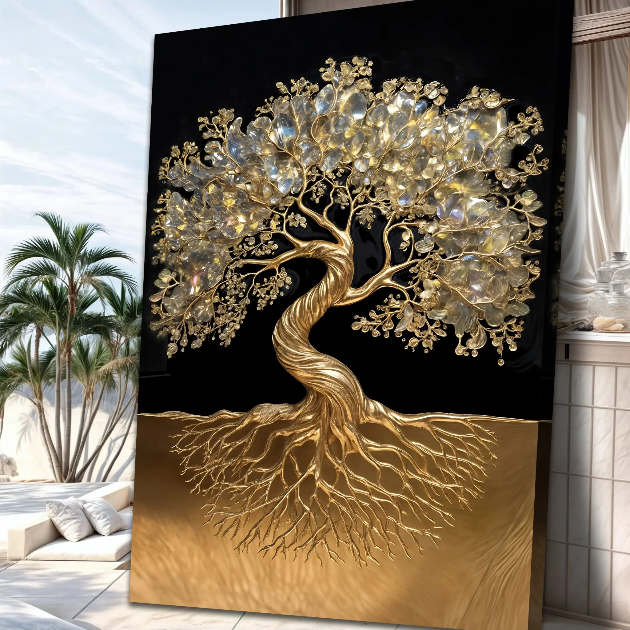 Luxury Golden Tree of Life 3D Textured Canvas Wall Painting