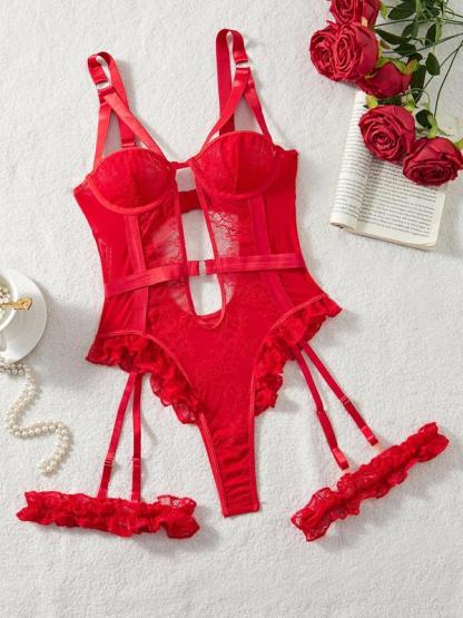 Christmas Sexy Embroidered Lingerie Set, High-Quality Comfortable Transparent Bra, Slim-Fit Adjustable Straps, All Seasons Wear, Lace Lingerie Set