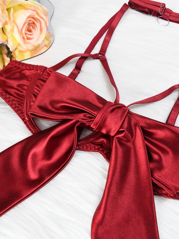 Silvina's Day Women's Red Silk Bow Sleepwear Set - Glamour Nightwear for New Year, Valentine's Day, Birthday Gifts - Soft, Breathable, Minimalist Design - Comfortable Pajamas for Women Fabric Womenswear Suits Elegance