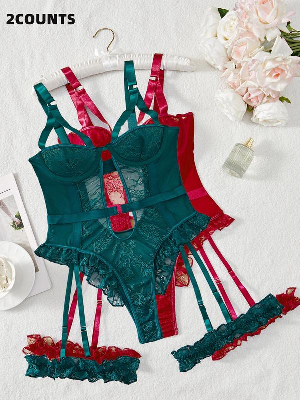 Christmas Sexy Embroidered Lingerie Set, High-Quality Comfortable Transparent Bra, Slim-Fit Adjustable Straps, All Seasons Wear, Lace Lingerie Set