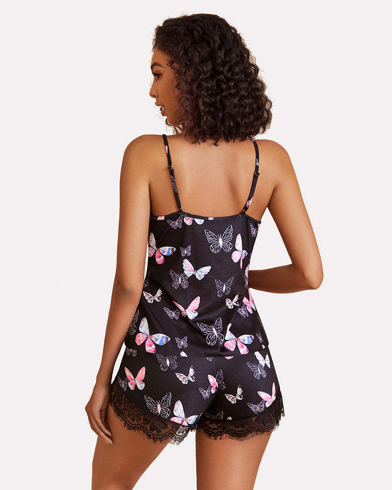 Lace Trim Leopard Print Pajama Set