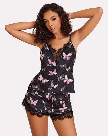 Lace Trim Leopard Print Pajama Set