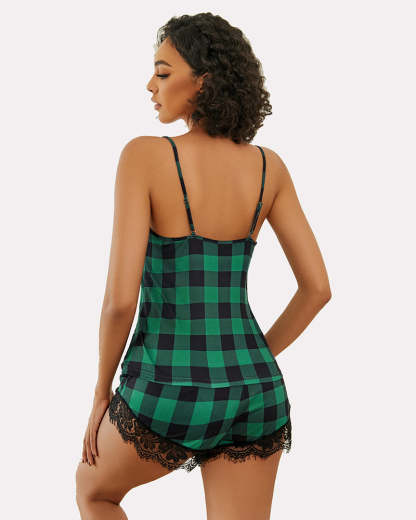 Lace Trim Leopard Print Pajama Set