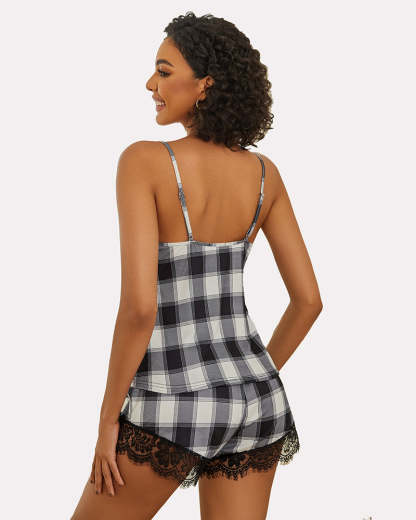 Lace Trim Leopard Print Pajama Set