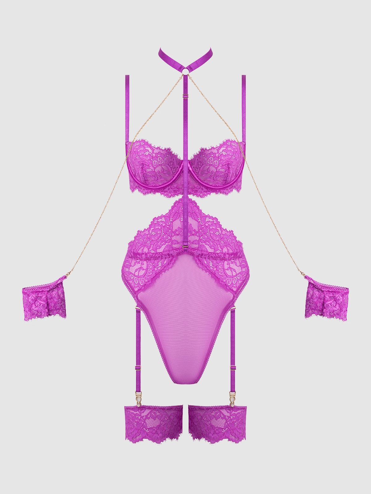 Chic Contrasting Bow Lace-Up Mesh Garter Dress Se