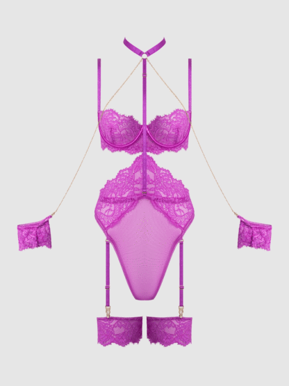 Chic Contrasting Bow Lace-Up Mesh Garter Dress Se