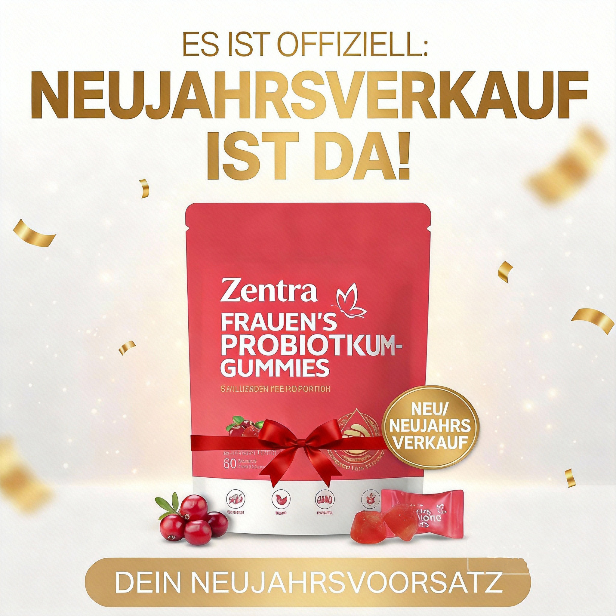 Zentra Cranberry Probiotic Gummies für Zyklus, Hormone & Fruchtbarkeit