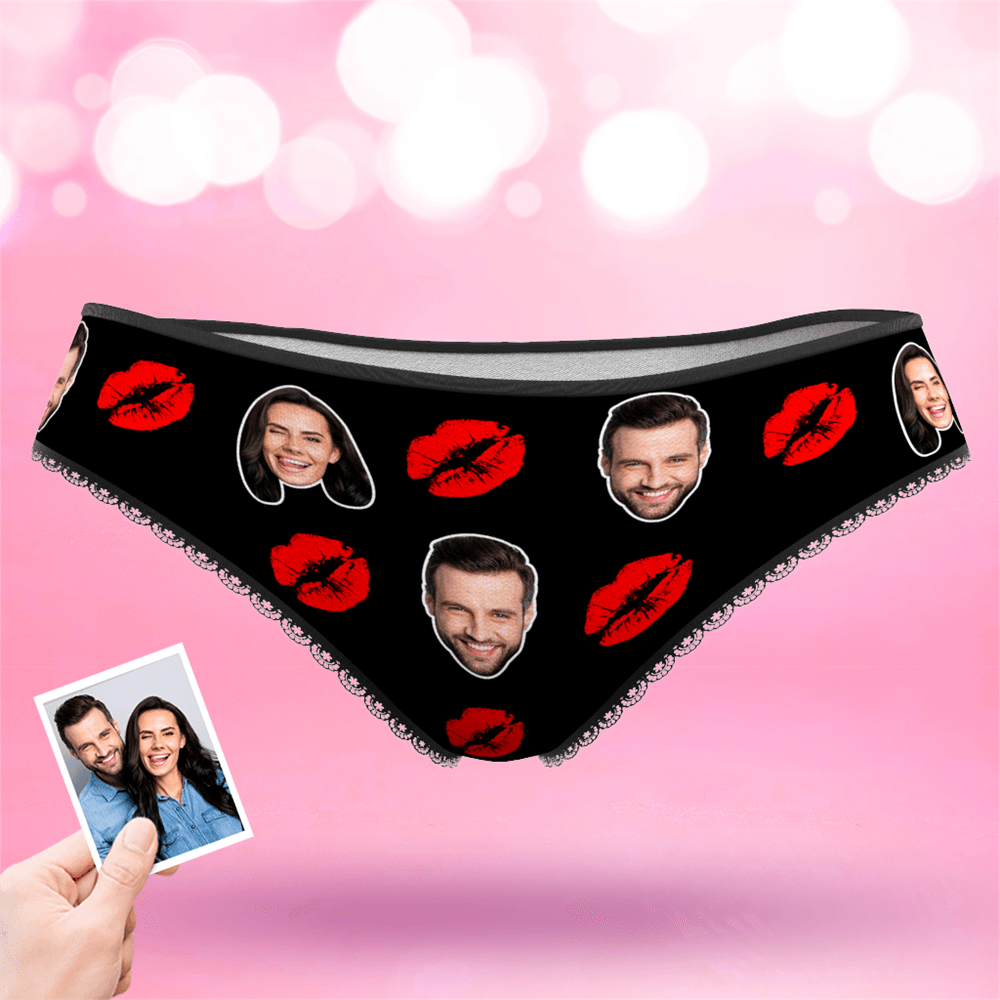 Couple Women's Custom Face Colorful Panties - Kiss