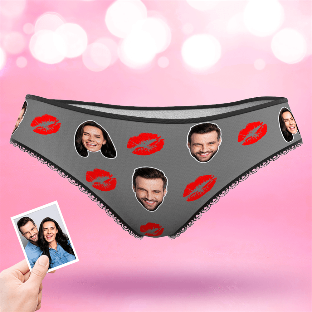 Couple Women's Custom Face Colorful Panties - Kiss